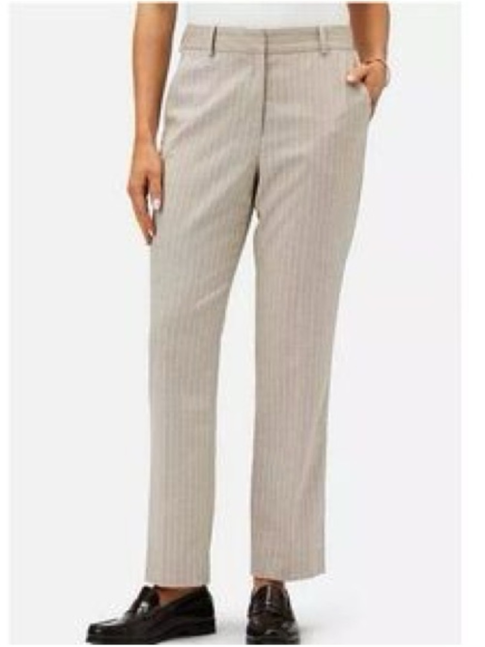 Amour Vert Beige Pinstripe Straight-Leg Pants